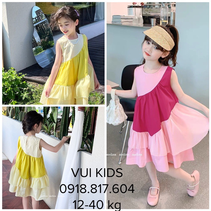 Váy babydoll cho bé gái. Váy BBD tơ lụa siêu mềm min mát bé gái Melisa size đại 10-40kg