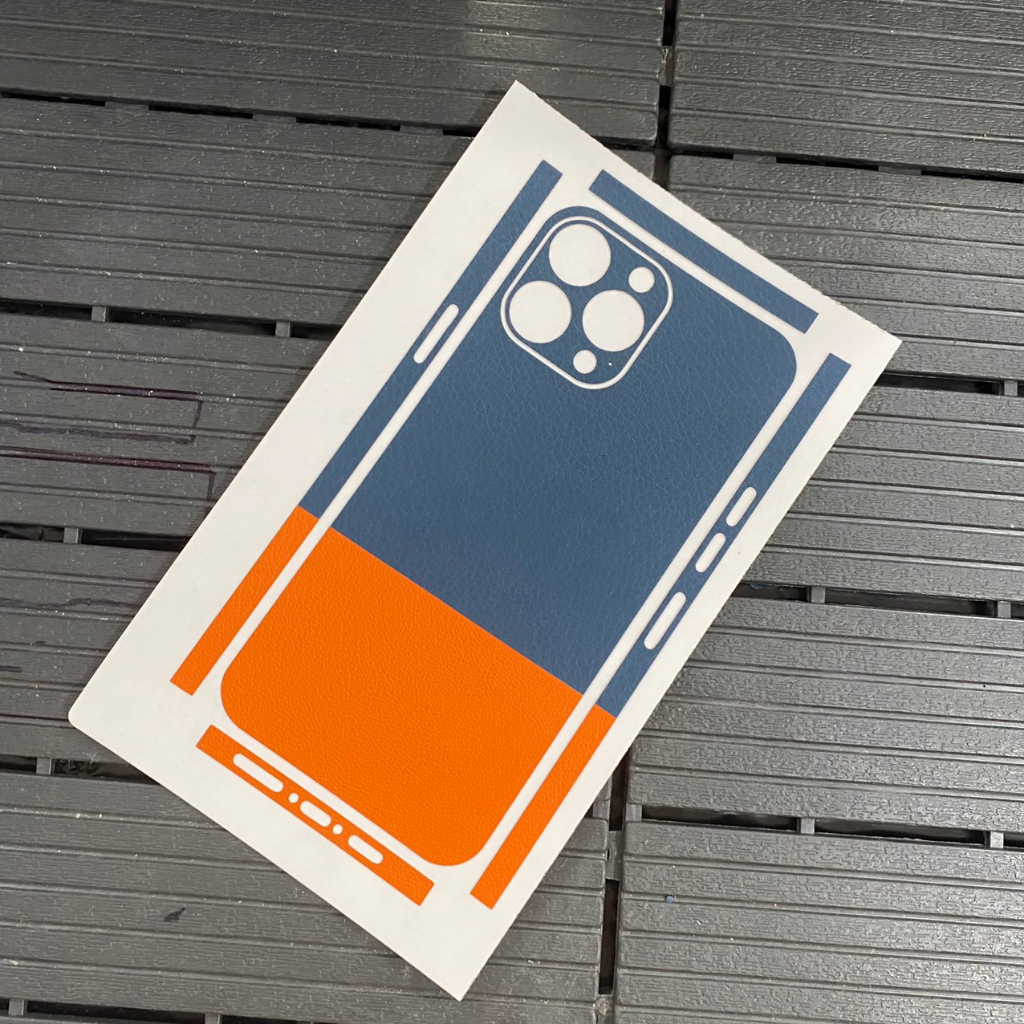 Dán skin iphone vân da 3M, Miếng dán điện thoại mix màu cam xanh có mọi dòng máy CX1