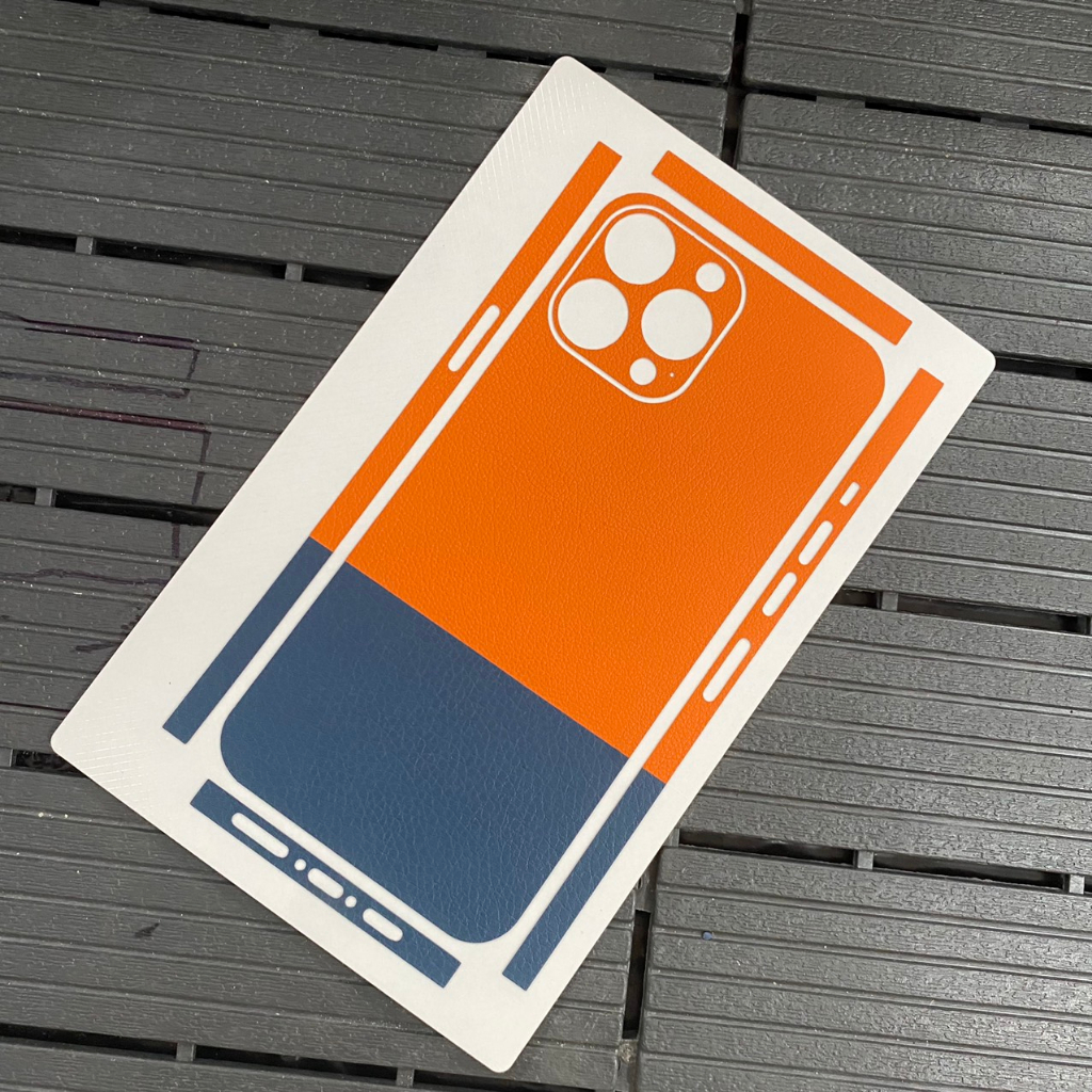 Dán skin iphone vân da 3M, Miếng dán điện thoại mix màu cam xanh có mọi dòng máy CX1