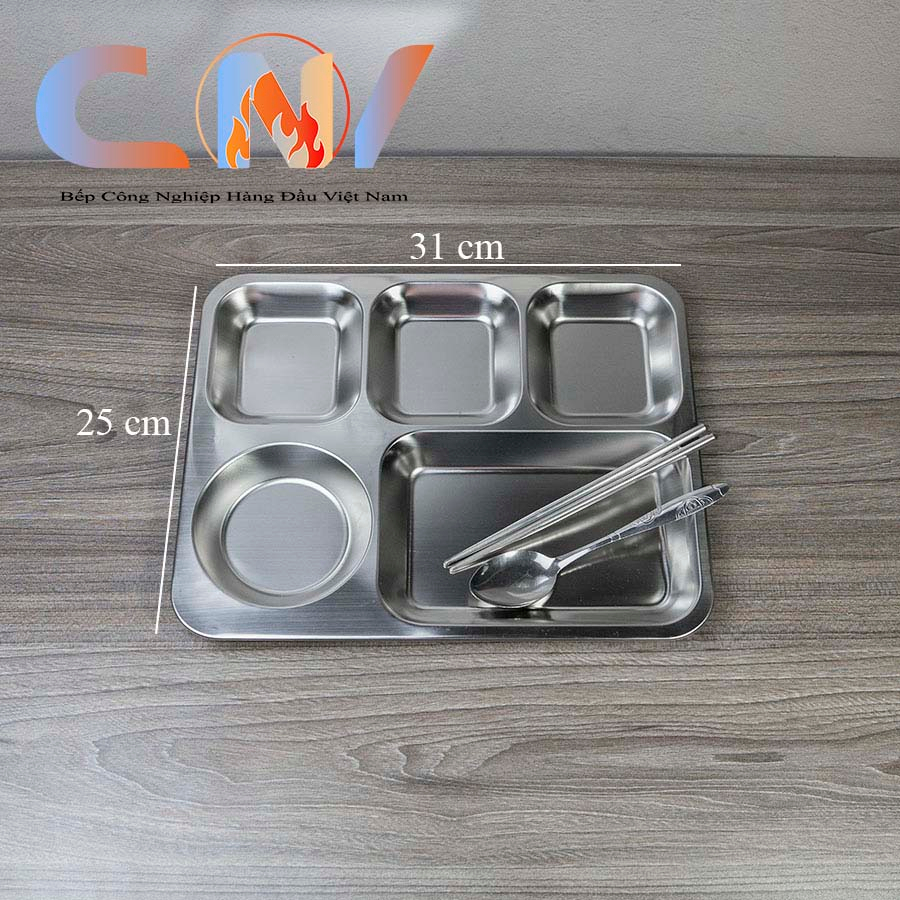Khay cơm 5 ngăn nông 31x25x2cm inox cao cấp