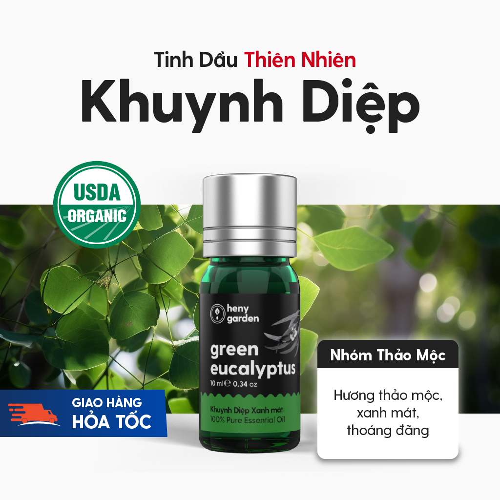 Tinh Dầu Khuynh Diệp Organic Nguyên Chất Xông Thơm Phòng, Làm Nến Thơm, Giúp Dễ Ngủ HENY GARDEN
