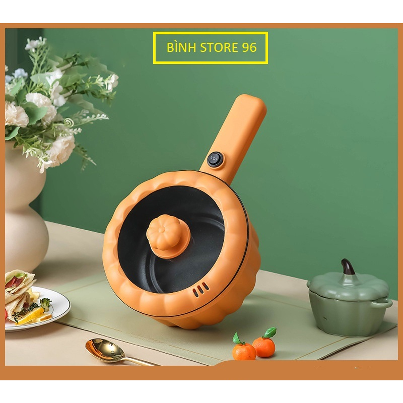 Nồi lẩu điện bí ngô dung tích 2L có xửng hấp tặng kèm sạn gỗ, nồi lẩu nấu nhanh vệ sinh dễ dàng - BH 3 tháng