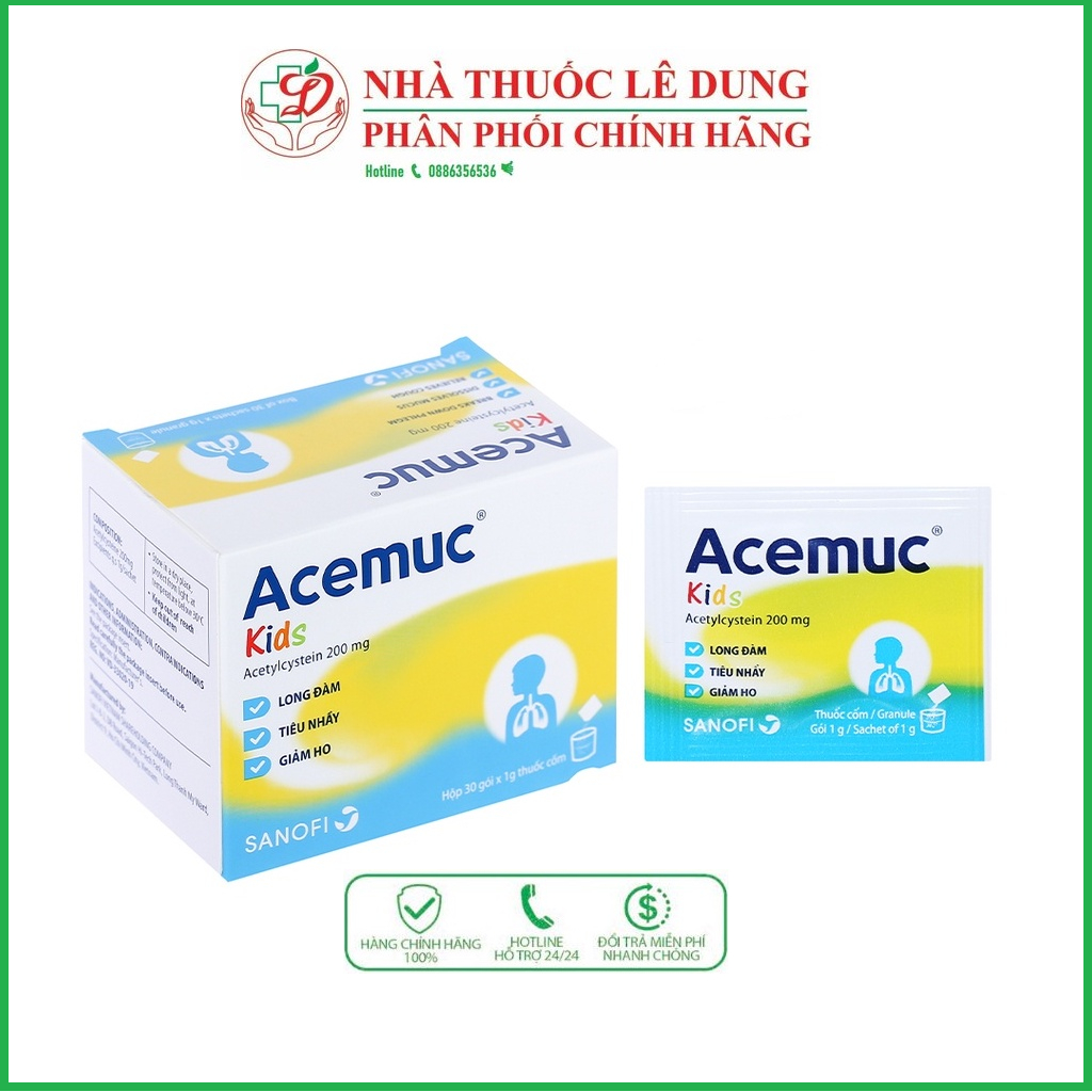 Acemuc hàng của Pháp - Hộp 30 gói ( 100mg và 200mg )