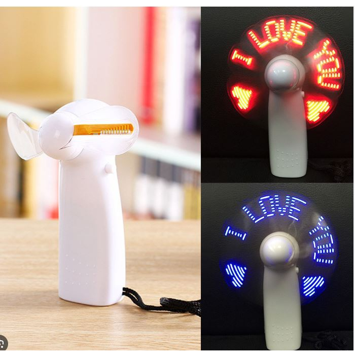 Quạt Mini Cầm Tay Có Đèn LED Phát Sáng Chữ I Love You Dễ thương