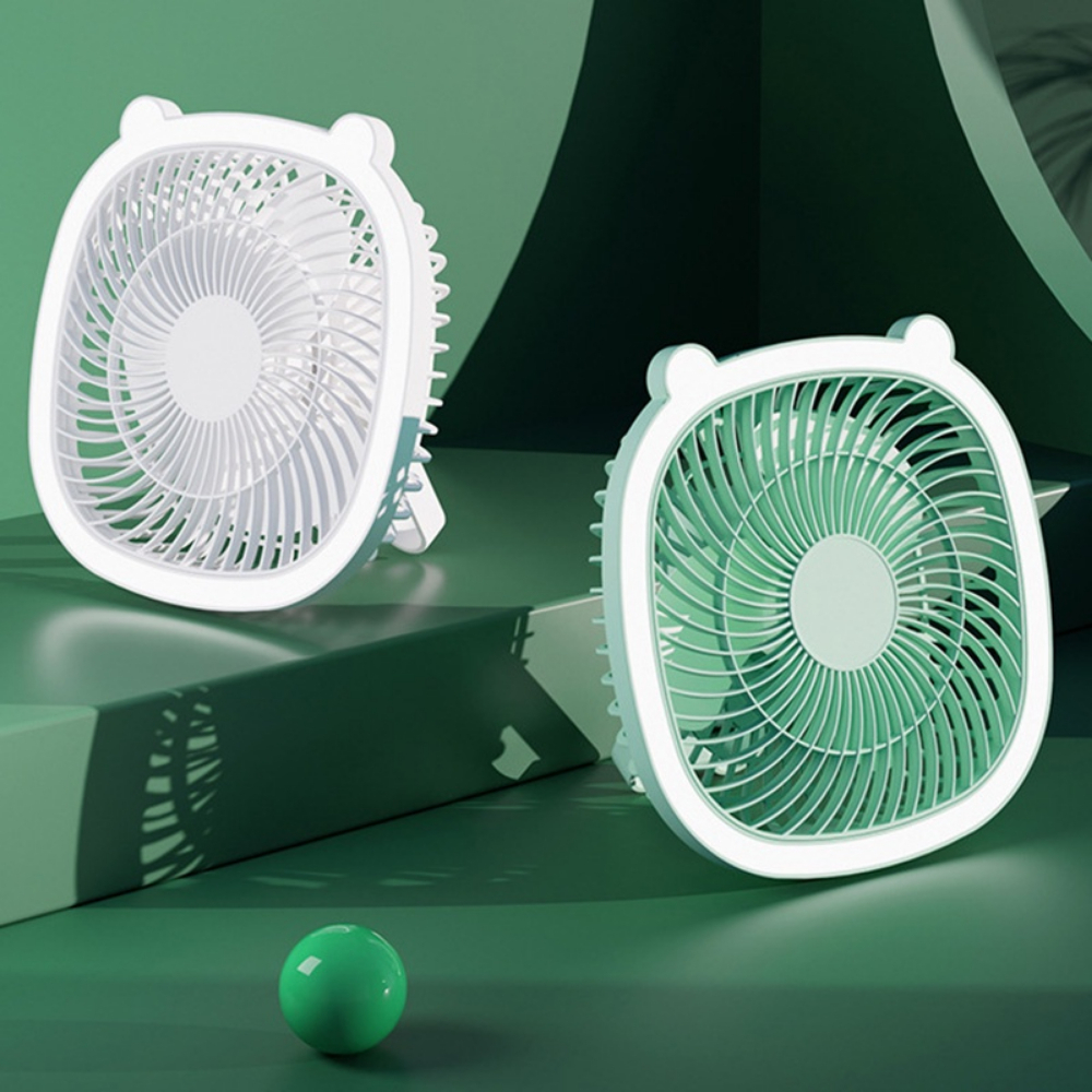 Quạt Tích Điện, Quạt Mini Để Bàn, Treo Tường Hình Tai Mèo, 3 Chế Độ Gió, Tích Hợp Đèn Led Kiêm Đèn Ngủ, Sạc Pin USB