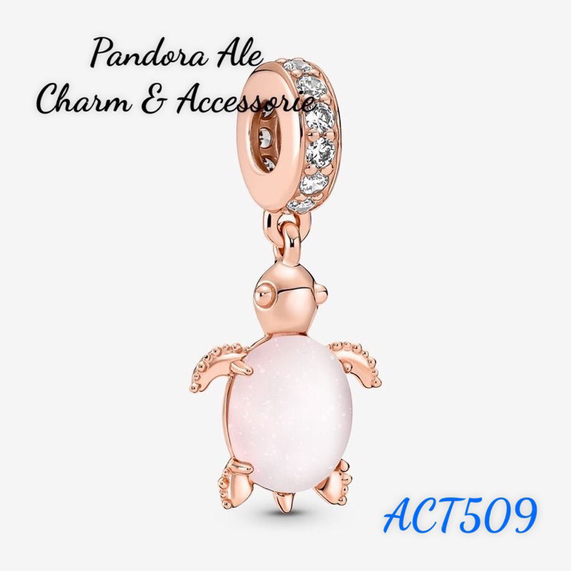 CHARM PAN ALE TREO VÀNG HỒNG CON RÙA ĐÍNH ĐÁ THUỶ TINH BẠC S925
