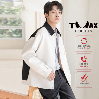 Áo khoác jacket kaki tmax closets đen trắng, áo jacket 2 lớp, form rộng, phối màu độc đáo,tm-2304