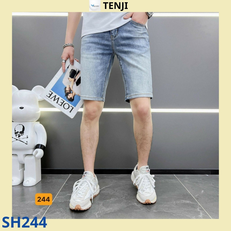 Quần short nam tenji sh099tj đùi jean nam chất bò co giãn xám trơn họa tiết trẻ trung phong cách hàn quốc