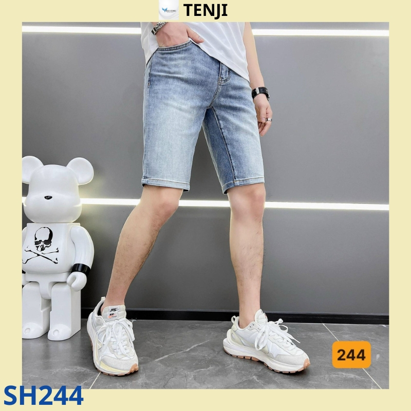 Quần short nam tenji sh099tj đùi jean nam chất bò co giãn xám trơn họa tiết trẻ trung phong cách hàn quốc