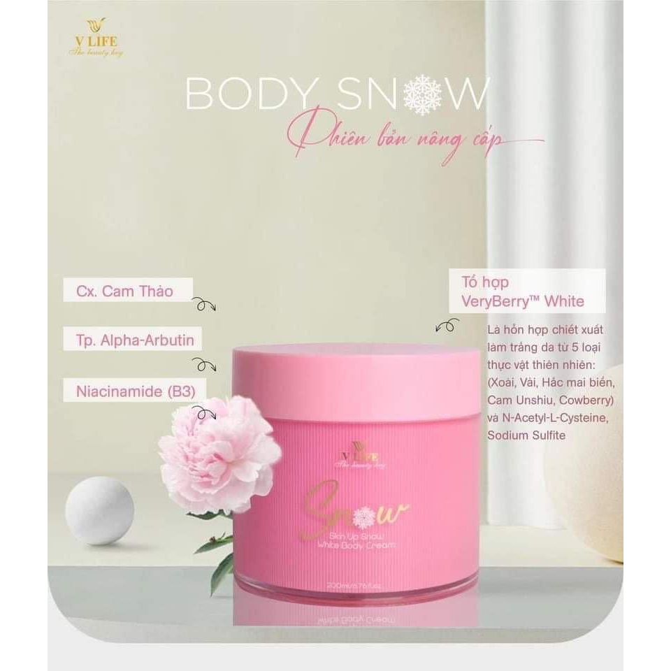 Kem dưỡng trắng da body Snow 200ml V Life: Dưỡng ẩm, trắng da, se khít lỗ chân lông thoa lên da nâng từ 2-3 tone