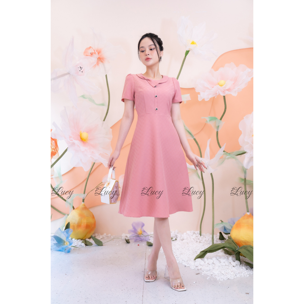 Đầm xoè Alisa 8151 cổ tròn phối nơ cổ thanh lịch váy Lucy