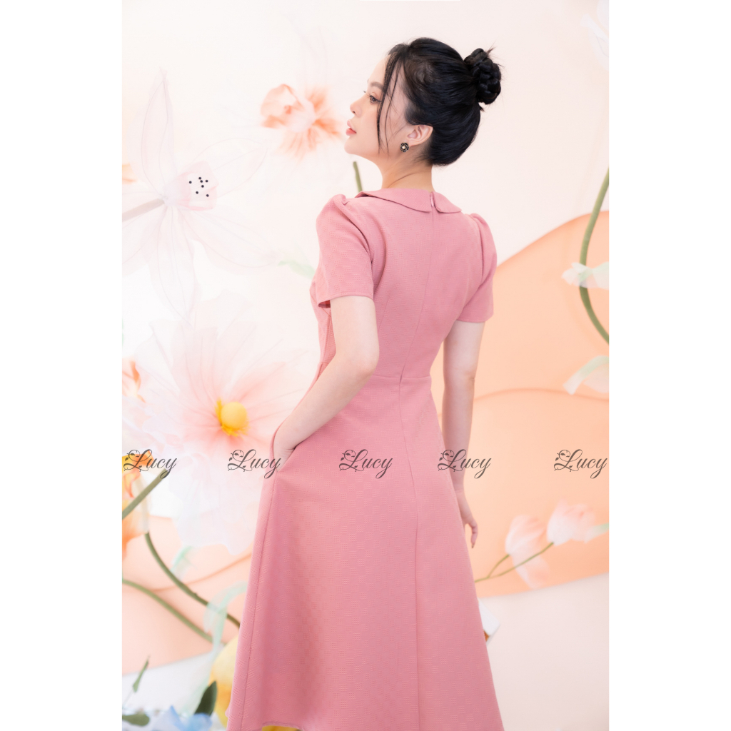 Đầm xoè Alisa 8151 cổ tròn phối nơ cổ thanh lịch váy Lucy