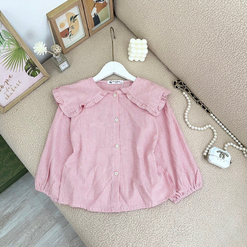 Áo Sơ Mi Dài Tay Cho Bé Gái Kẻ Caro Chất Liệu Mềm Mịn Không Ngứa Thoáng Mát Hàng QCCC Mã 569