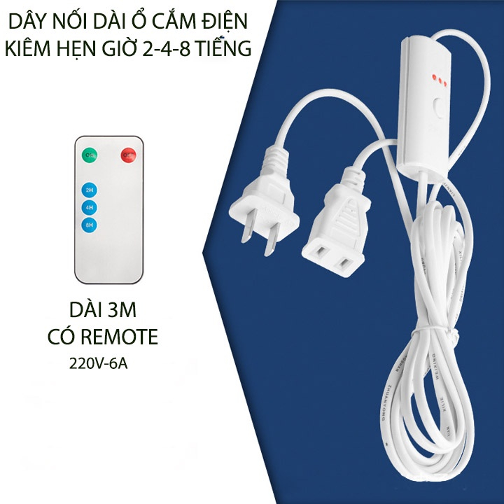 Giá sĩ, Ổ cắm nối dài ổ cắm điện kiêm hẹn giờ tự tắt 2-4-8 giờ, dài 3.0m, loại có hoặc không có remote tùy chọn Ổ cắm nố