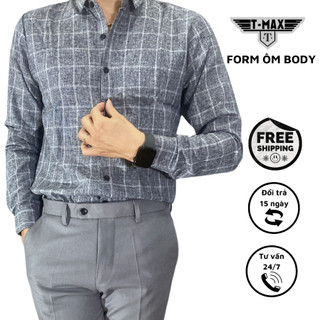 Áo sơ mi nam dài tay kẻ caro. Sơ mi nam đũi caro kiểu dáng slimfit