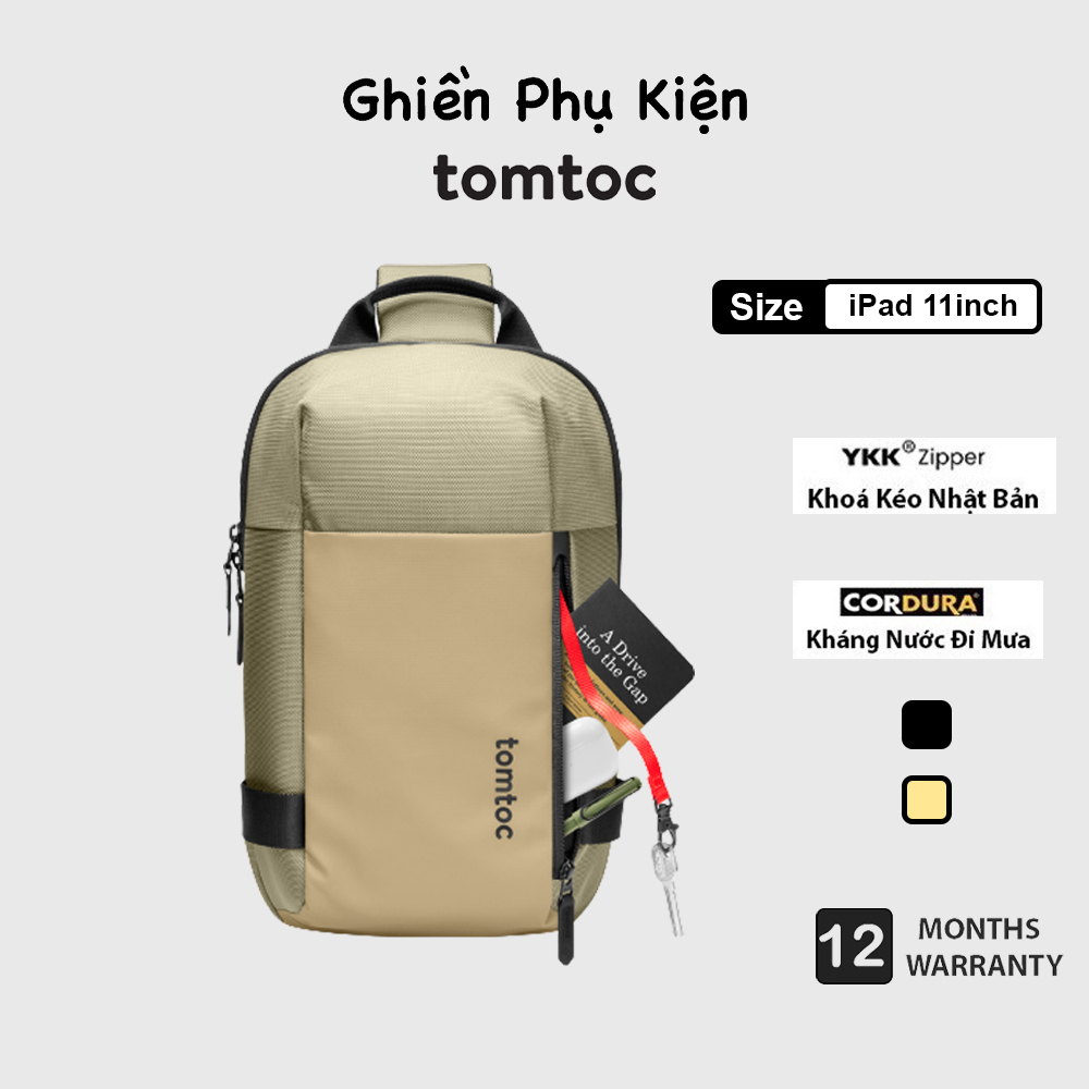 Túi Đeo Tomtoc 7L Vải Tái Chế Dành Cho iPad/Tablet 11inch Khaki - Hàng Chính Hãng