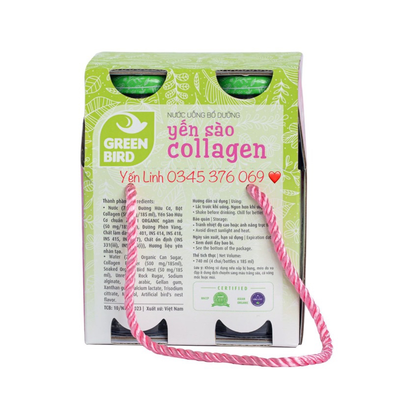 💥Mẫu Mới 💥 Lốc 4 chai Yến sào và Collagen Green Bird Nutrinest