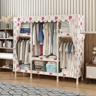 Tủ vải đựng quần áo, Giá kệ treo khung gỗ 3 buồng 6 ngăn kích thước 130x170x45cm bảo hành 12 tháng 1 đổi 1