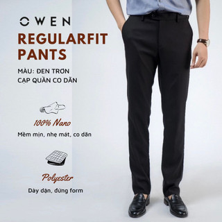 OWEN - Quần âu nam màu ĐEN dáng regular cạp tăng đơ co dãn