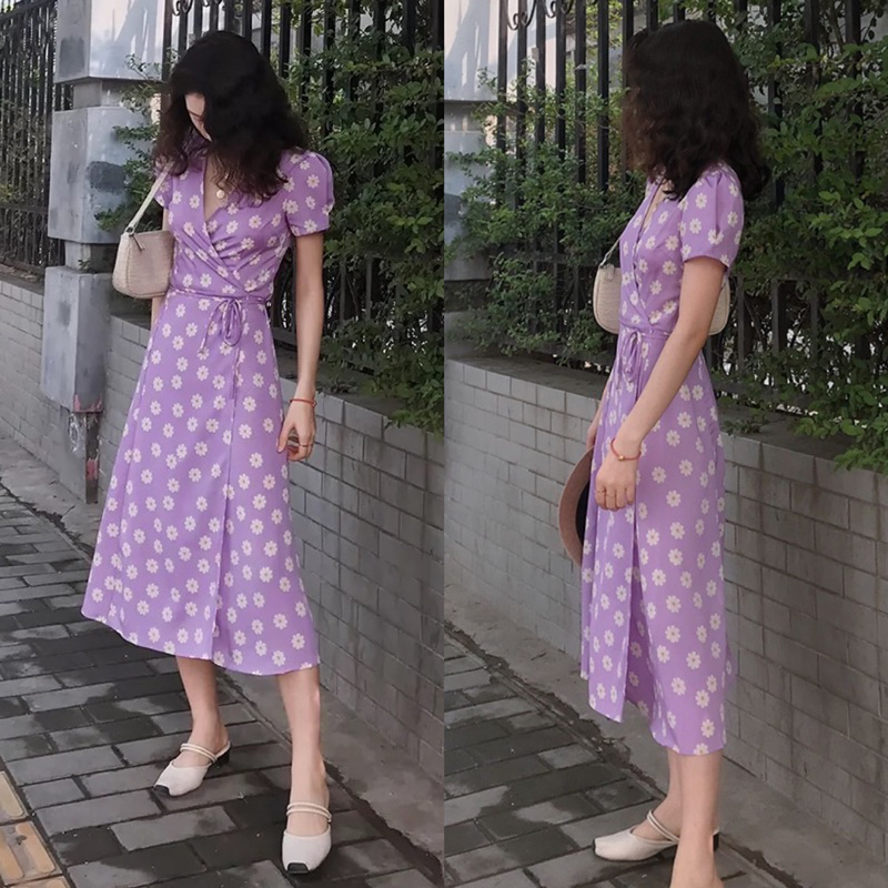 ĐẦM MAXI HOA CỔ V NƠ EO