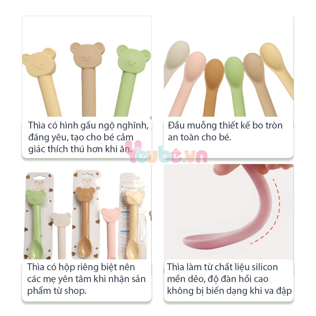 Bát Và Thìa Ăn Dặm Cho Bé Silicon YEUBEVN Có Đế Hít Chống Đổ Không Mùi An Toàn Cho Bé