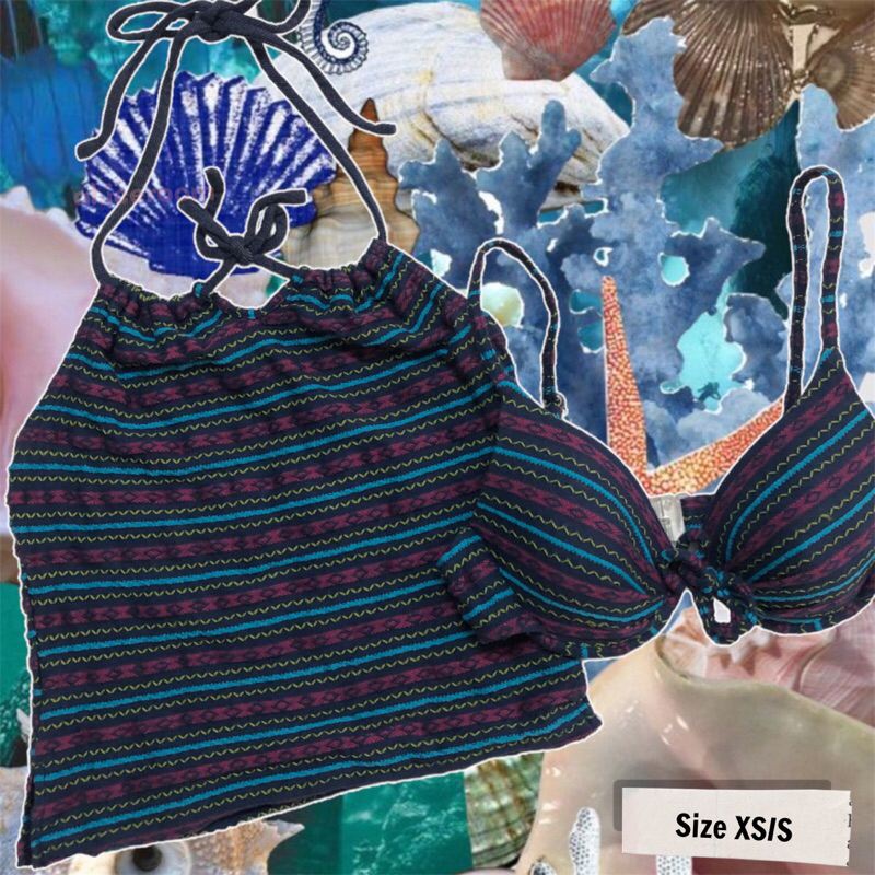 2HAND - SET ÁO BƠI HAI MẢNH BIKINI TOP ÁO YẾM VÀ ÁO BƠI HOẠ TIẾT THỔ CẨM STYLE VINTAGE HIPPIE BOHEMIAN 90S Y2K