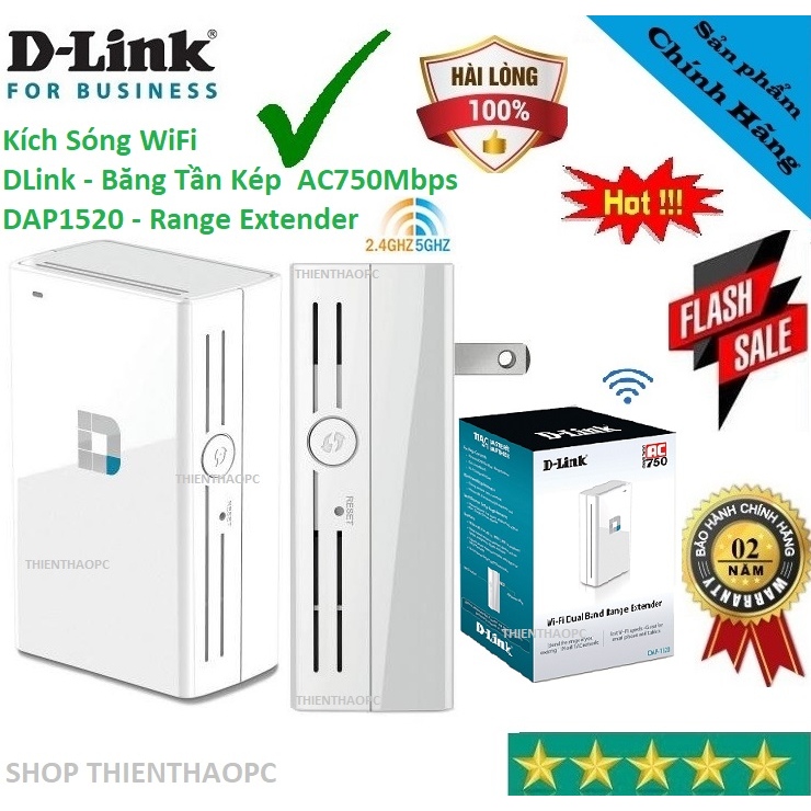 Bộ Kích Sóng WiFi AC750Mbps Tốc Độ Cao Băng Tần Kép DLink DAP1520 Range Extender , Hàng Mới Chính hãng BH24T