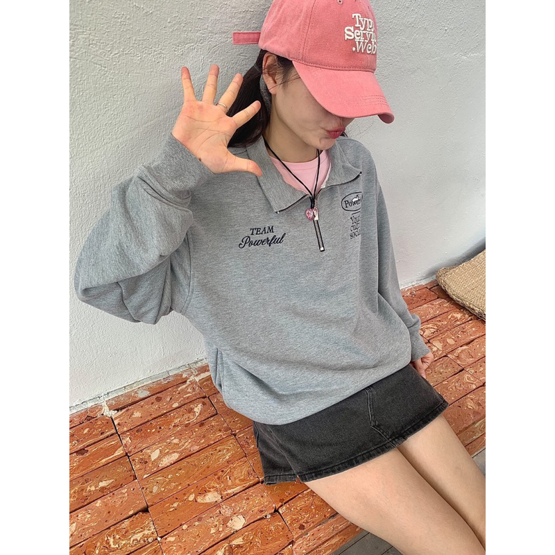 ÁO POLO SWEATER POWER GRAY - áo sweater nỉ dài tay màu xám có zip