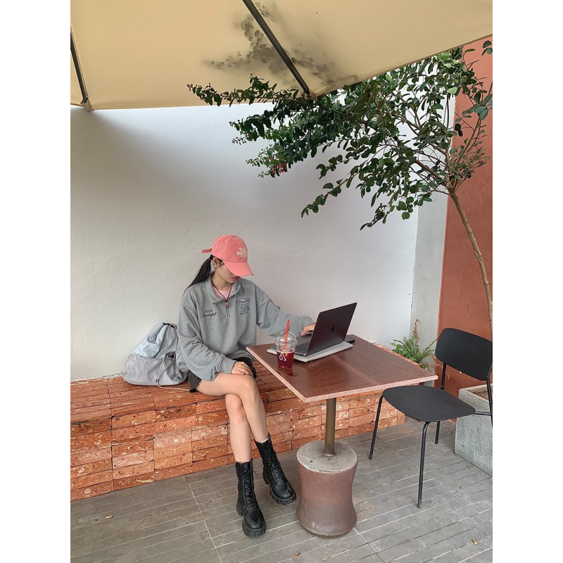 ÁO POLO SWEATER POWER GRAY - áo sweater nỉ dài tay màu xám có zip