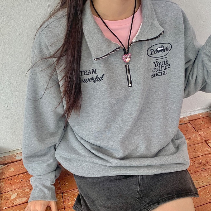 ÁO POLO SWEATER POWER GRAY - áo sweater nỉ dài tay màu xám có zip