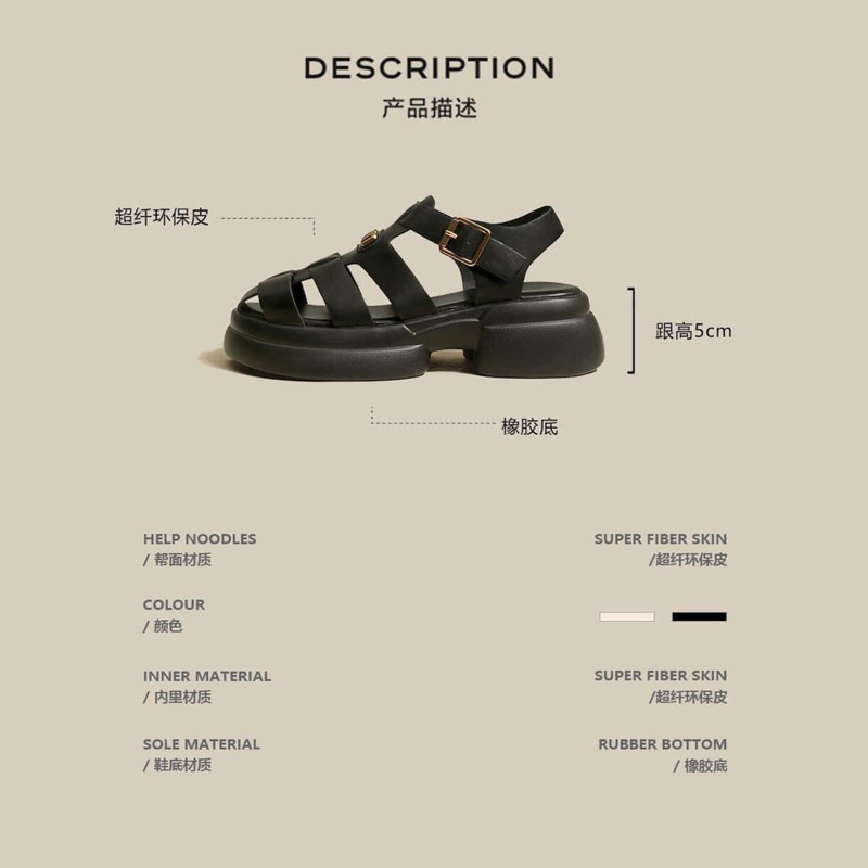 Sandal quai da có khoá điều chỉnh cao 5CM độn đế thời trang hàng Qc new2023