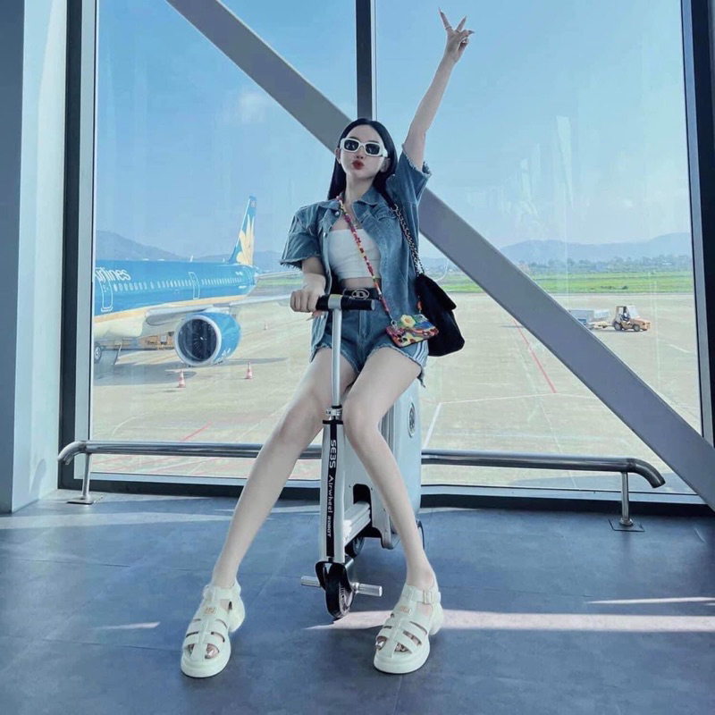 Sandal quai da có khoá điều chỉnh cao 5CM độn đế thời trang hàng Qc new2023