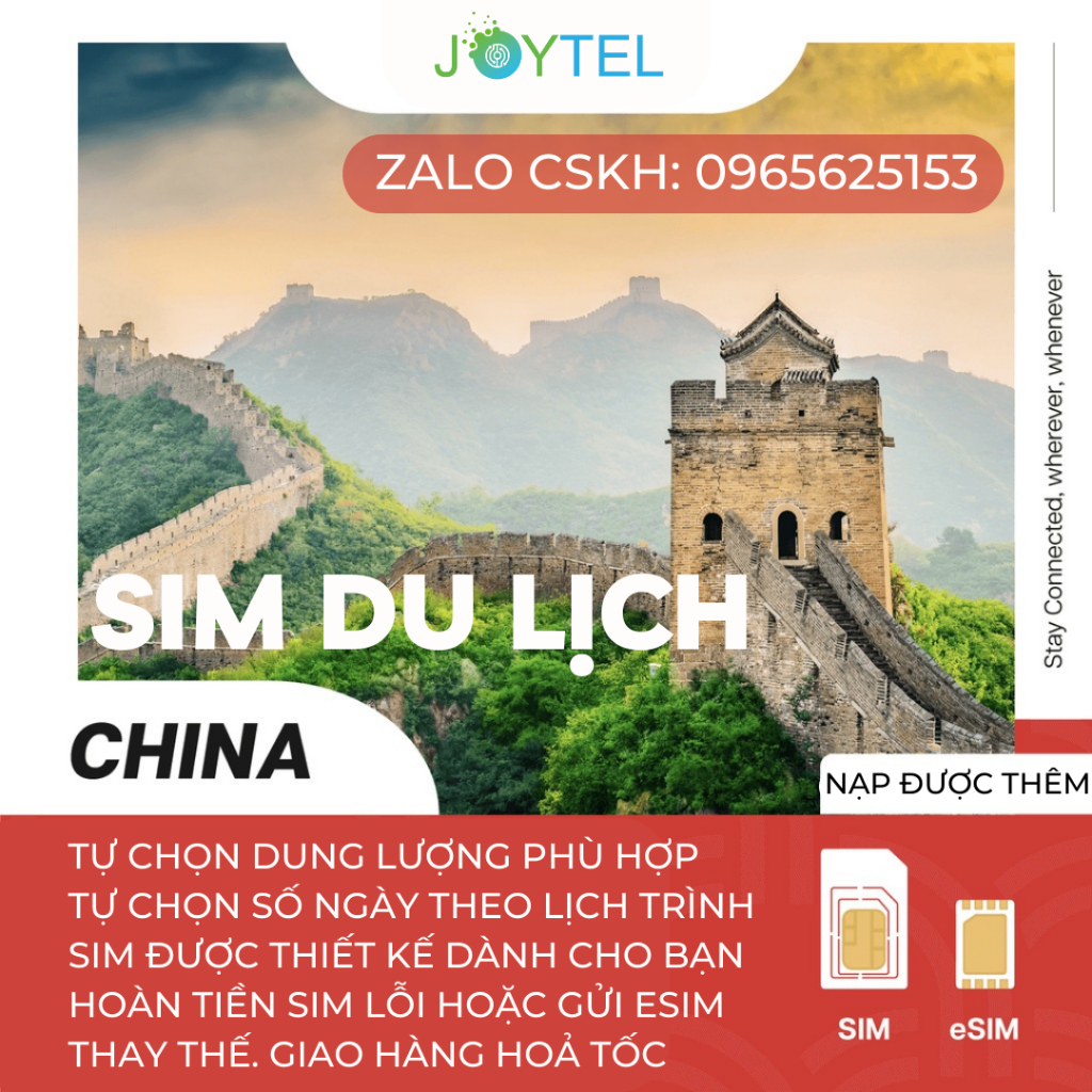 Sim du lịch Trung Quốc Hong Kong Macao tốc độ cao Chính hãng Joytel -  Gói tuỳ chọn theo ngày