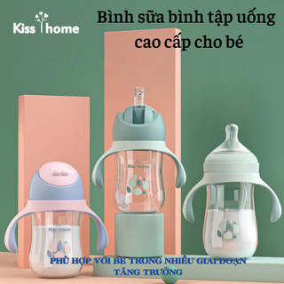  Bình sữa bình tập uống  nước cao cấp Kiss Home cho bé  cổ rộng 3in1 núm ti siêu mềm có van chống sặc an toàn cho bé 