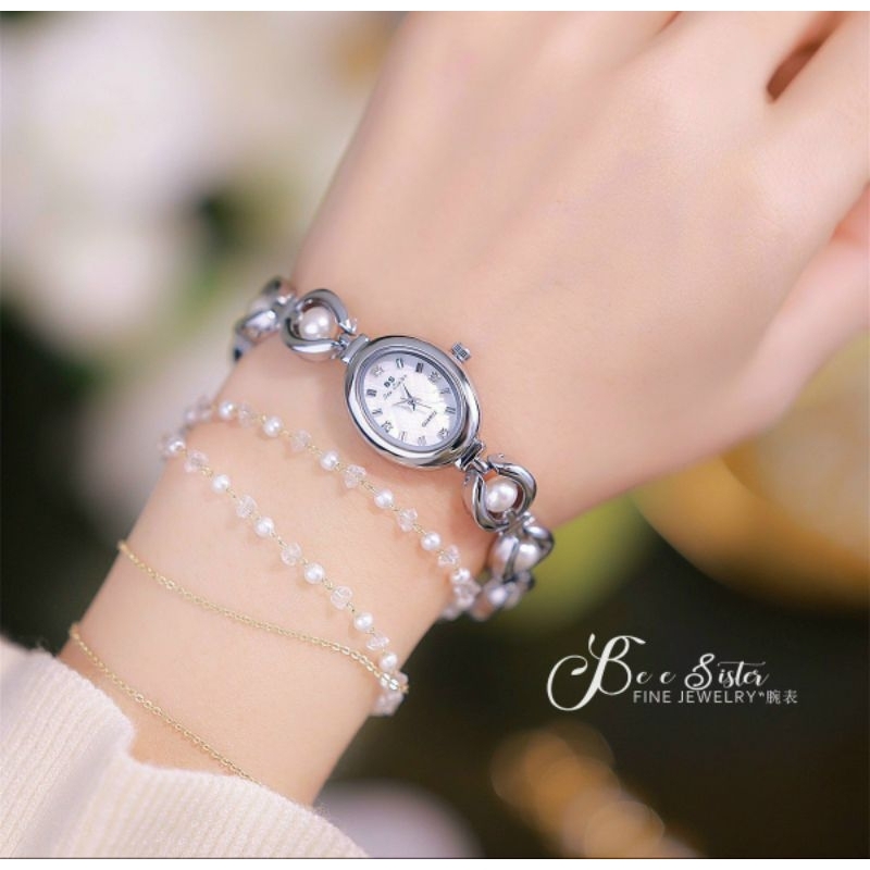 Đồng hồ đeo tay nữ, đồng hồ nữ Bee sister đính ngọc trai cao cấp, quà tặng sang chảnh cho phái đẹp đẹp, máy PIN Nhật