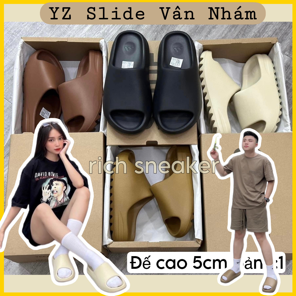 Dép bánh mì YZ Slide bản vân nhám - dập in Logo, Dép Yeezy Slide Eva đúc nguyên khối siêu êm chân