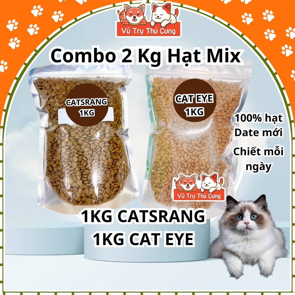 Combo 2Kg hạt Mix Catsrang và Cat Eye Hàn Quốc dành cho mèo biếng ăn