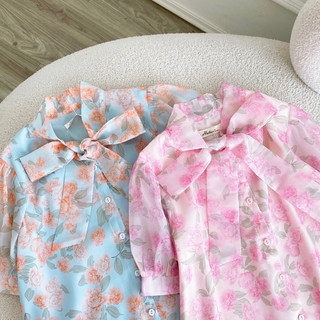 Áo tơ hoa buộc nơ cổ