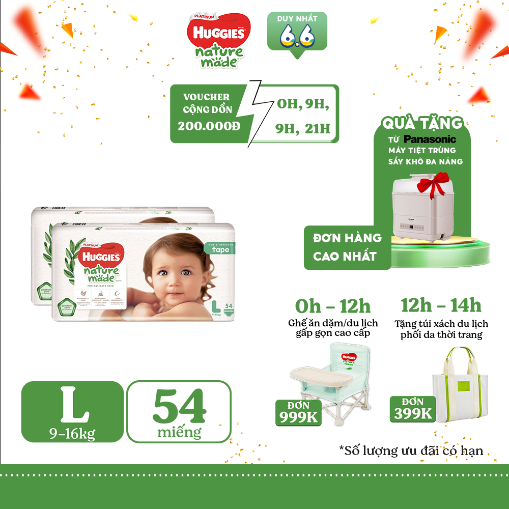 Combo 2 Tã Dán Huggies Platinum Nature Made Size L54