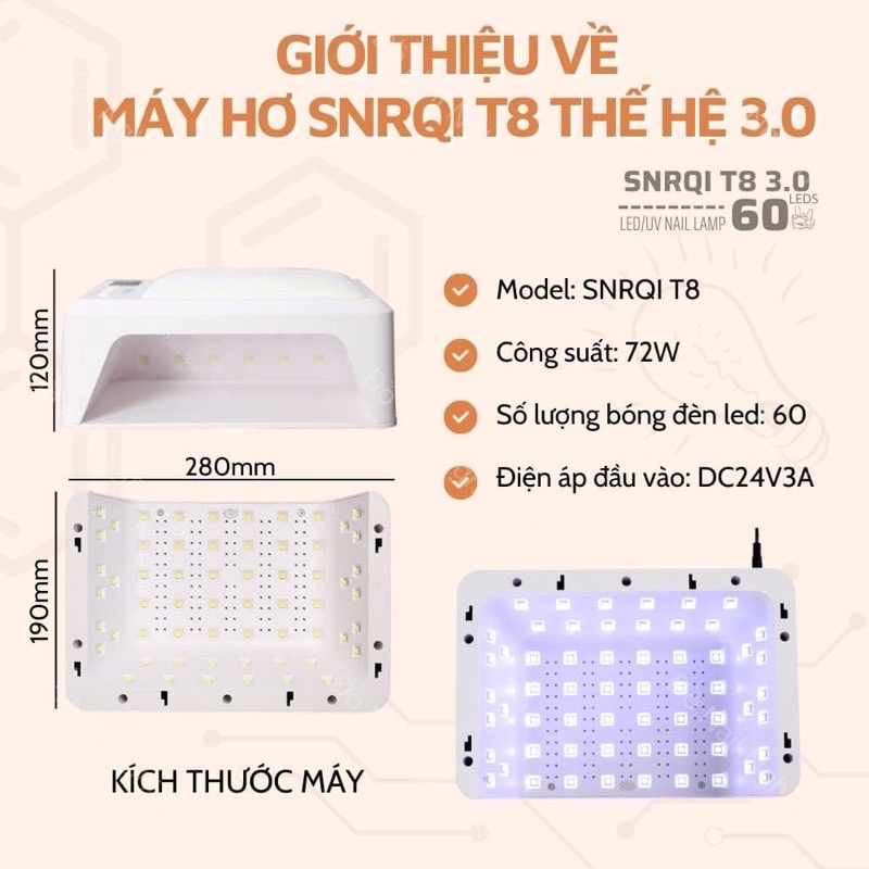 Máy hơ gel T8 SNRQI khoang rộng vừa 2 tay 72W