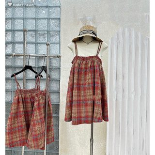 Đầm caro 2 dây dáng ngắn babydoll siêu cưng( kèm ảnh thật)