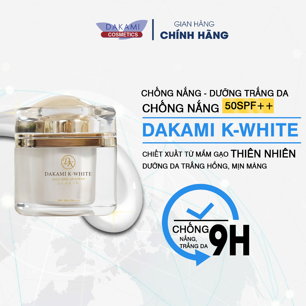 Kem Dakami K-White, kem dưỡng da chống nắng, hỗ trợ làm mờ sạm nám, trẻ hoá làn da hộp 30G