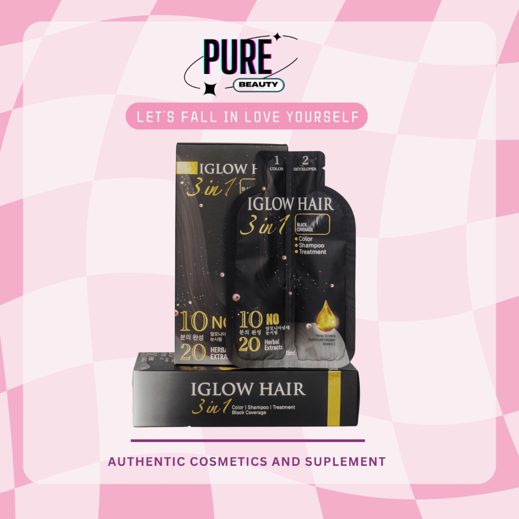 DẦU GỘI PHỦ BẠC TÓC HÀN QUỐC IGLOW HAIR WHITE HAIR COVER 3 IN 1 BLACK COVERAGE (15ML X 5 GÓI)