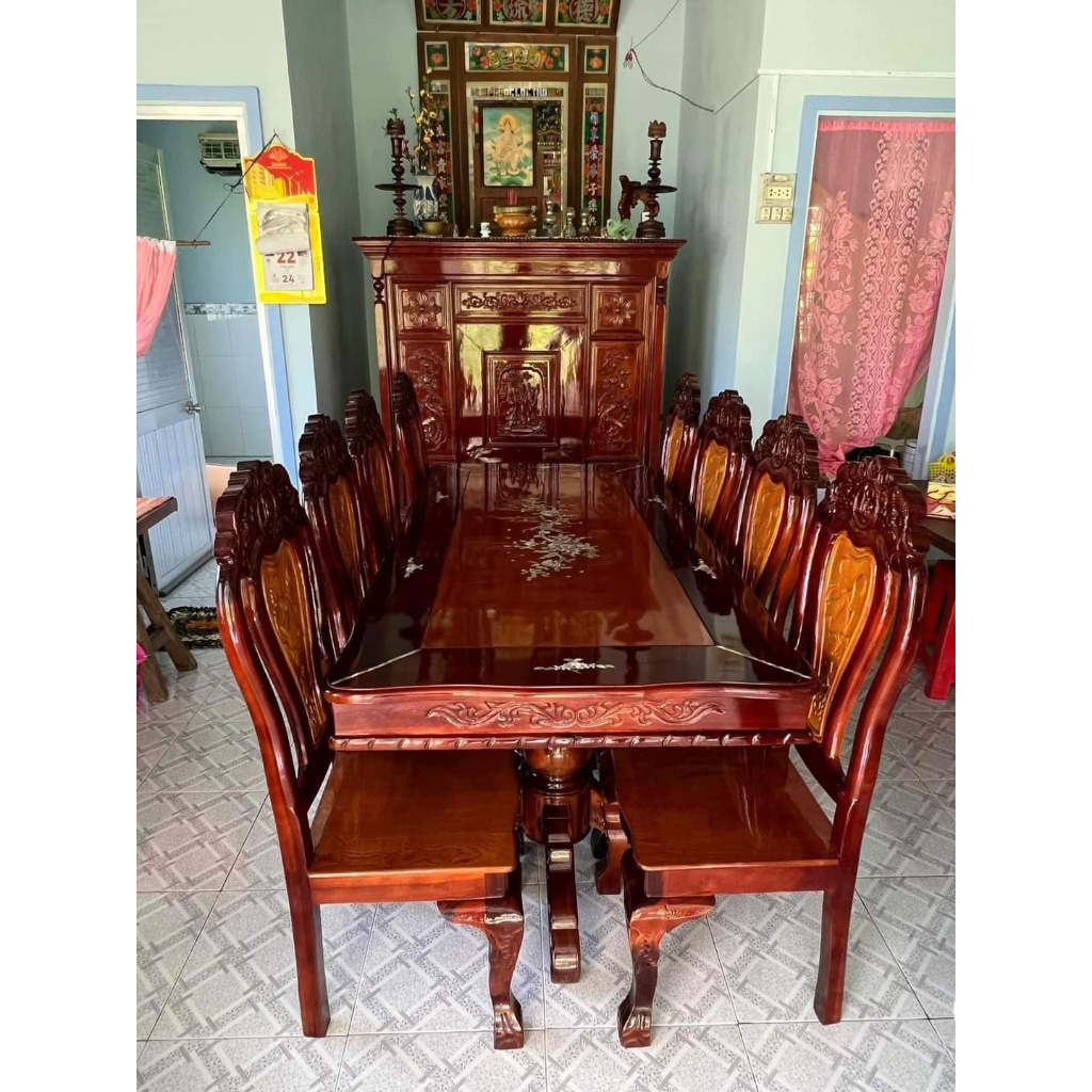 Bộ bàn ăn tràm 8 ghế cẩn ốc ( FREESHIP 70 KM)