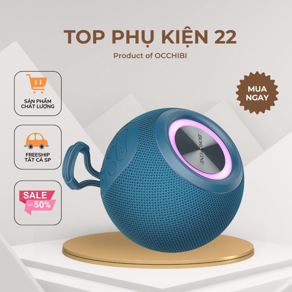 Loa Bluetooth BOROFONE BR23 Hình Cầu LED Tròn, Âm Thanh Sống Động bảo hành 12 tháng topphukien22