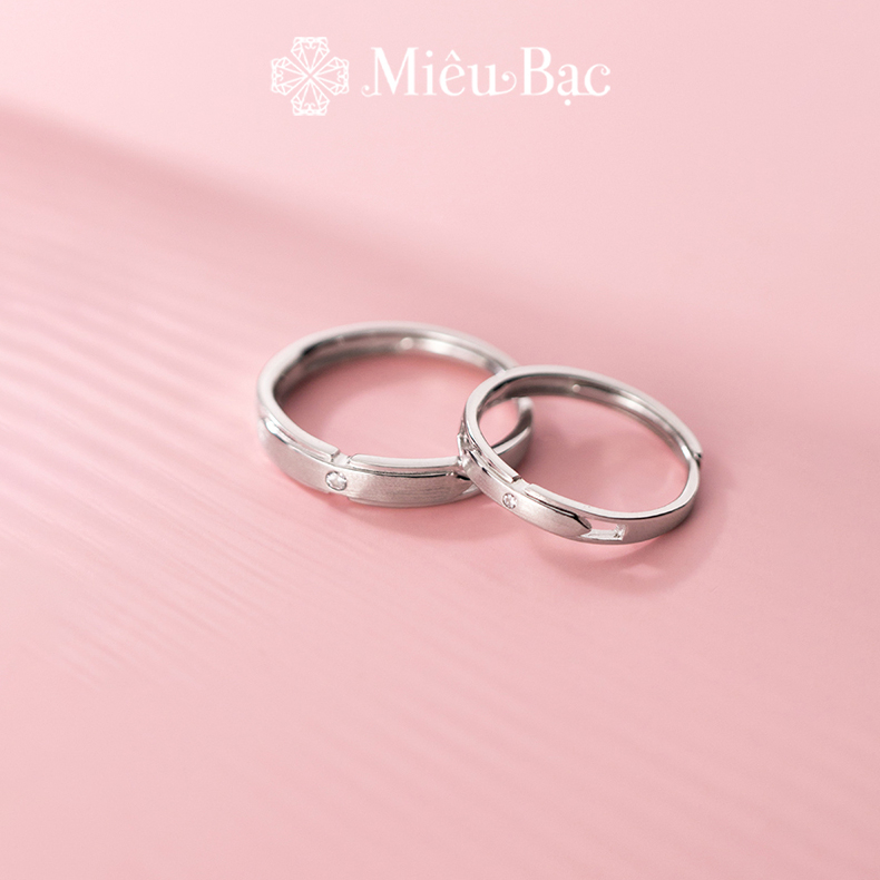 Nhẫn đôi couple Miêu Bạc freesize trơn đinh đá chất liệu bạc S925 thời trang phụ kiện trang sức MM06