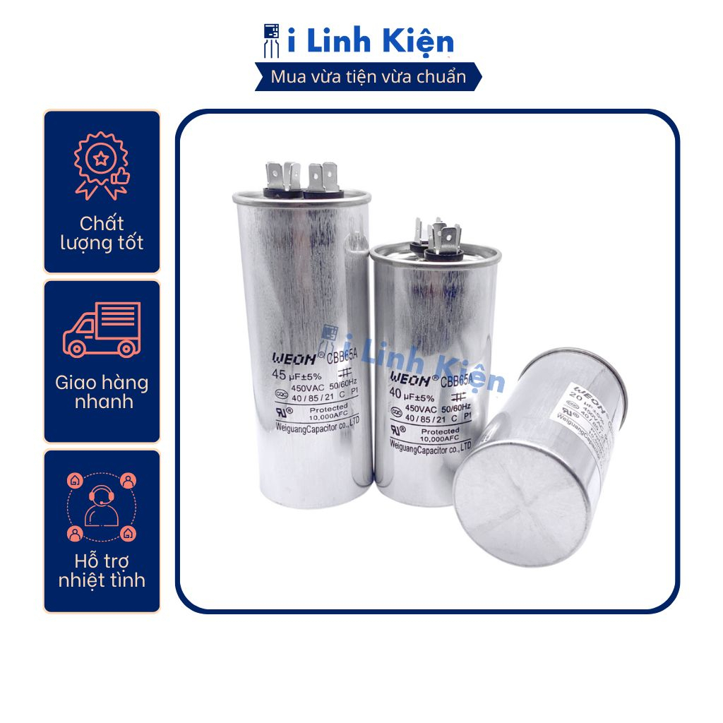 Tụ điều hòa 20uF 25uF 30uF 35uF 40uF 45uF 50uF 450V chất lượng cao.