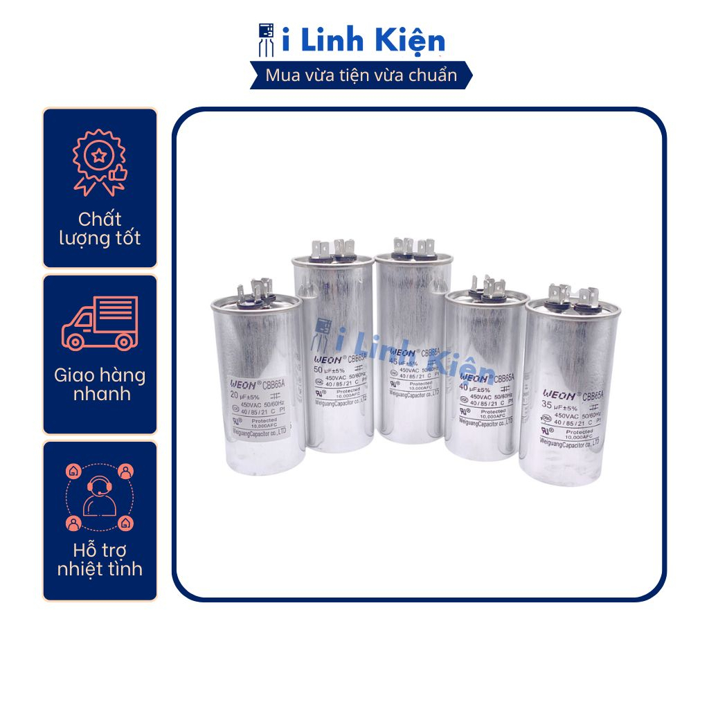 Tụ điều hòa 20uF 25uF 30uF 35uF 40uF 45uF 50uF 450V chất lượng cao.