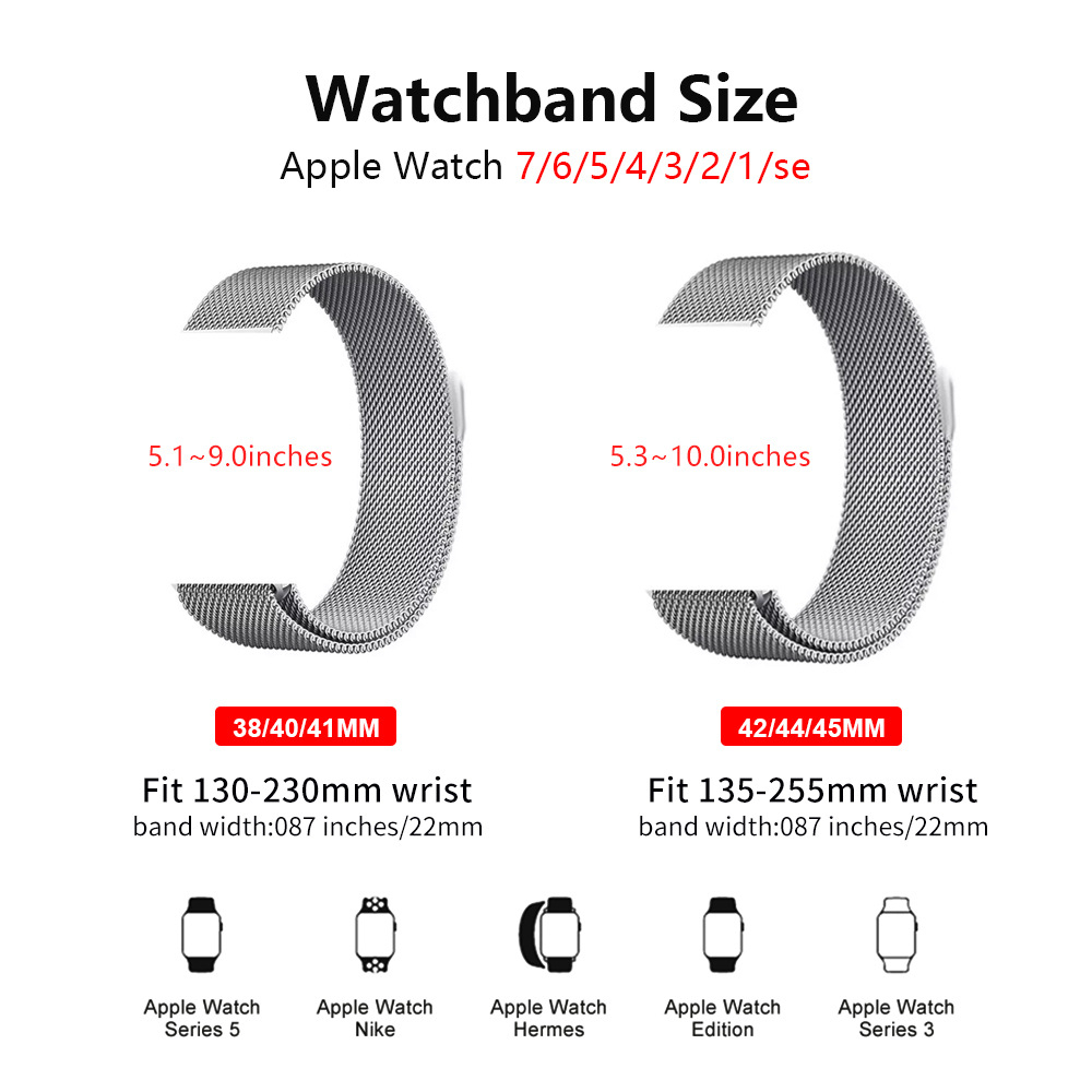 Dây đeo đồng hồ Milan cho đồng hồ thông minh Dây Đeo Màu Trơn Cho  Apple watch 7/SE/6/5/4/3/2 Kích Thước 38/42/45/49mm