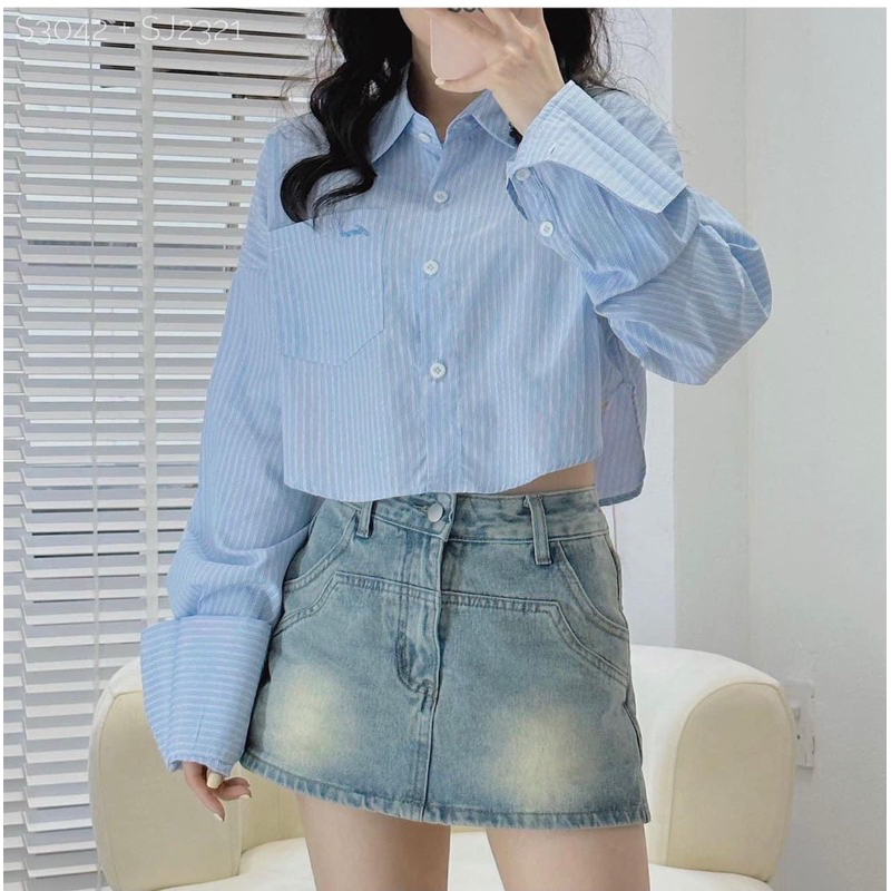 Quần váy jeans xanh, quần giả chân váy jeans xanh ngắn siêu hot phong cách sang chảnh dễ phối đồ